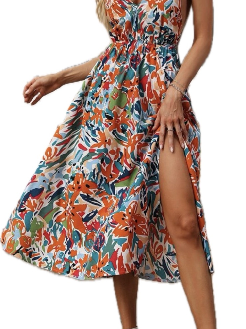 SHEIN Multicolor Abstract Spaghetti Strap Maxi Dress